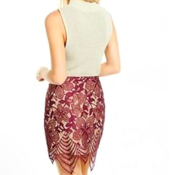 Express Burgundy Lace Overlay Skirt - Picture 5 of 9